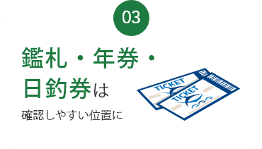 鑑札・年券・日釣券は 確認しやすい位置に